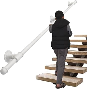 Luyckfrazy Wall Mounted Handrails Railings Stairs Banister Handrail Wrought Iron Handrail for Stairs Indoors Outdoors Steps Grab Rai 1m 2m 3m 4m 5m 6m Size 1 FT