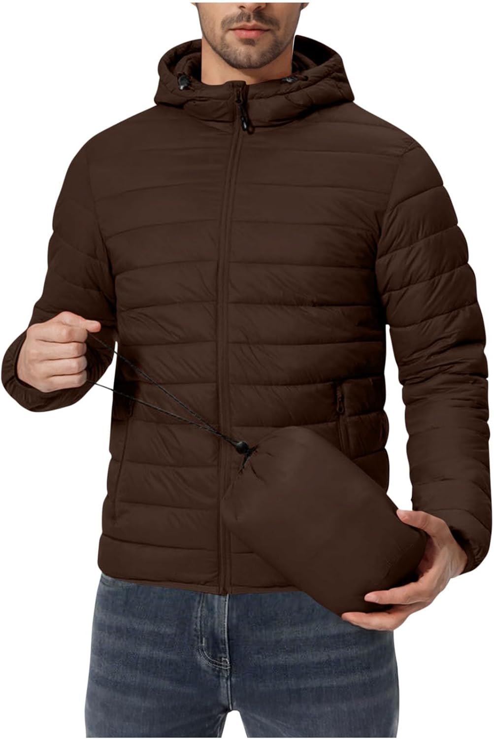 Puffer Jacket for Men Lightweight Packable Puffer Jacket Hooded Insulated Thermal Puffy Winter Jackets Running Travel