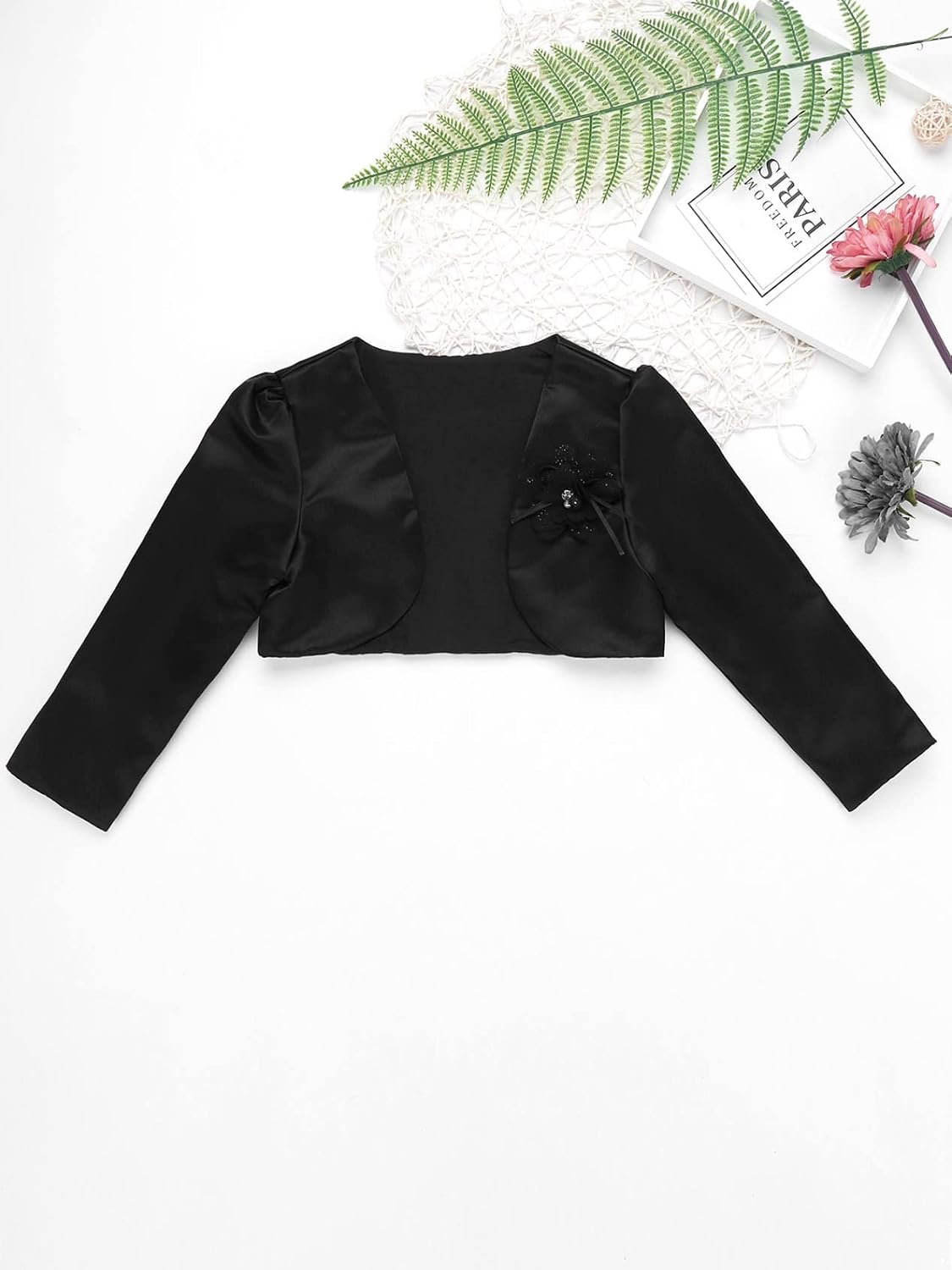 Kids Girls Long Sleeve Bolero Shrug Short Shawl Cardigan Wedding Party Flower Dress Cover Up Jacket