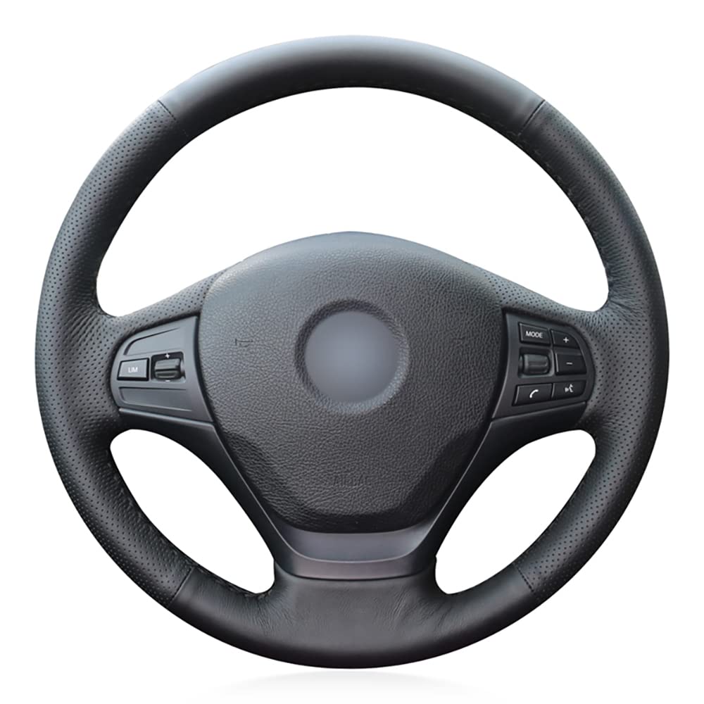 PONSNY Genuine leather Car Steering Wheel Cover Suitable for BMW 1 Series E81 E82 E83 E87 2004-2011 3 Series E90 E91 E92 E93 2007-2013 X1 E84 2009-2012 (Black thread)