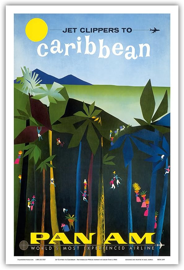 Pacifica Island Art - Jet Clippers to Caribbean - Pan American World Airways - Vintage Airline Travel Poster by Aaron Fine c.1960s - Master Art Print - 12in x 18in