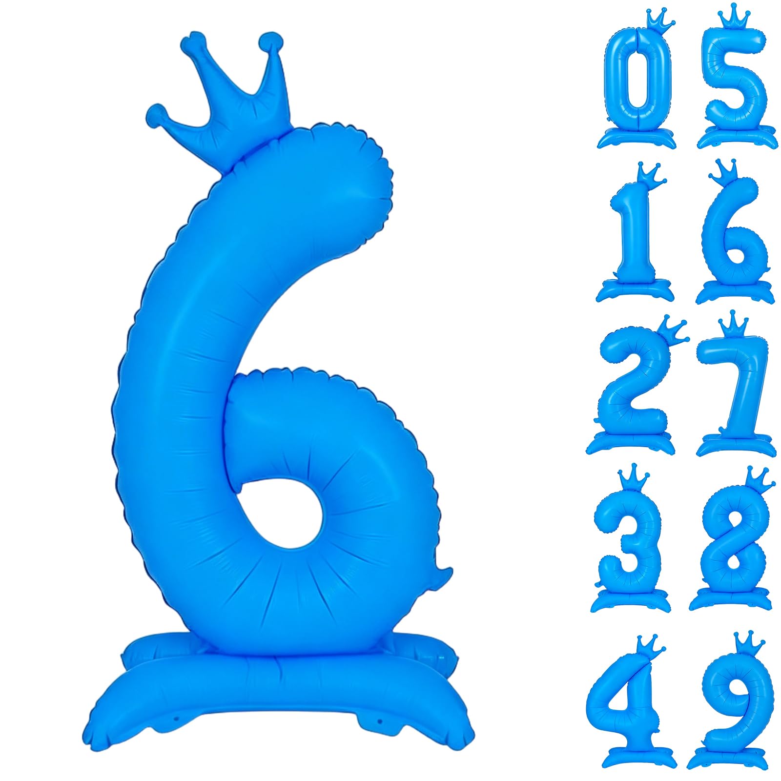 Fluorescent Blue Number 6 Balloon 42 Inch Standing Balloons 0-9 Fluorescent Blue Crown Balloons 6 Giant Foil Number 6 Balloon with Crown Birthday Party Decorations Supplies