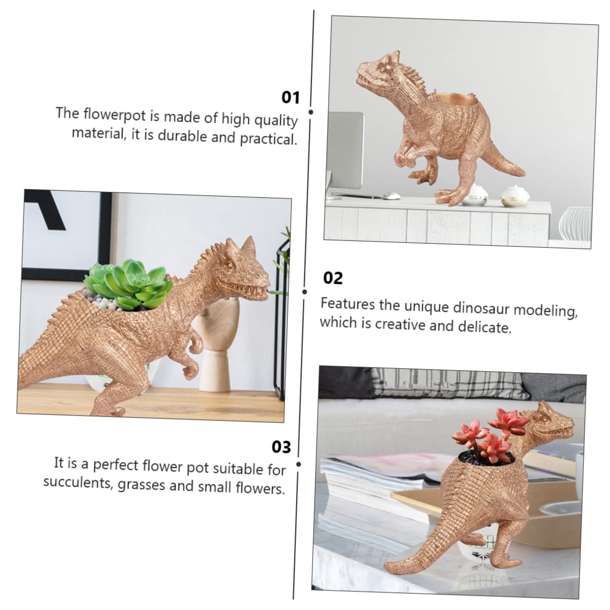 FlidRunest Dinosaurier-Blumentopf Aus Kunstharz – 18x17 Cm, Für Sukkulenten & Kakteen