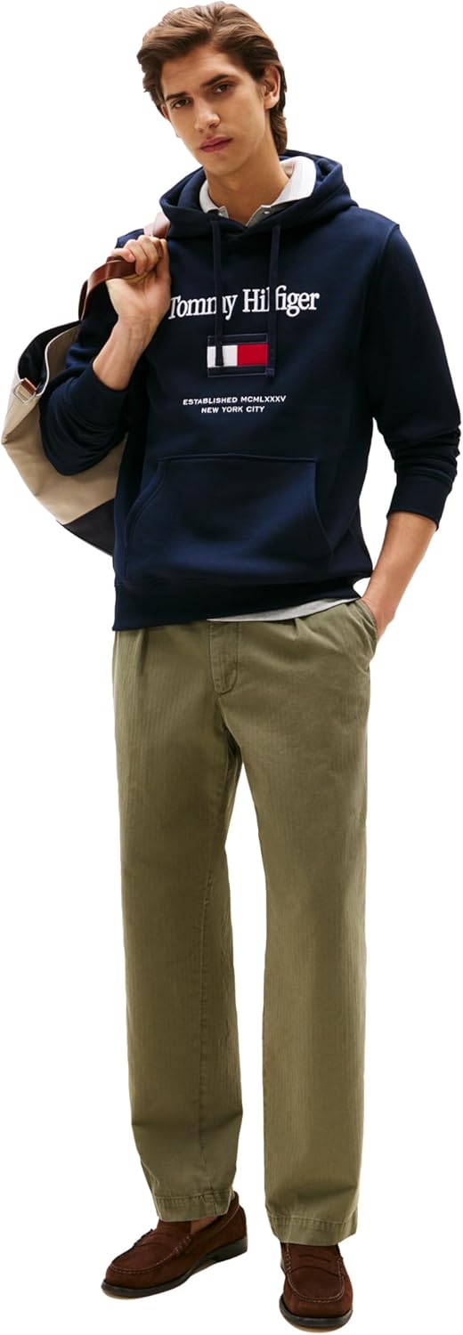 Tommy Hilfiger Men's Medium Weight Cotton Hoodie Sweatshirt With Embroidered Logo