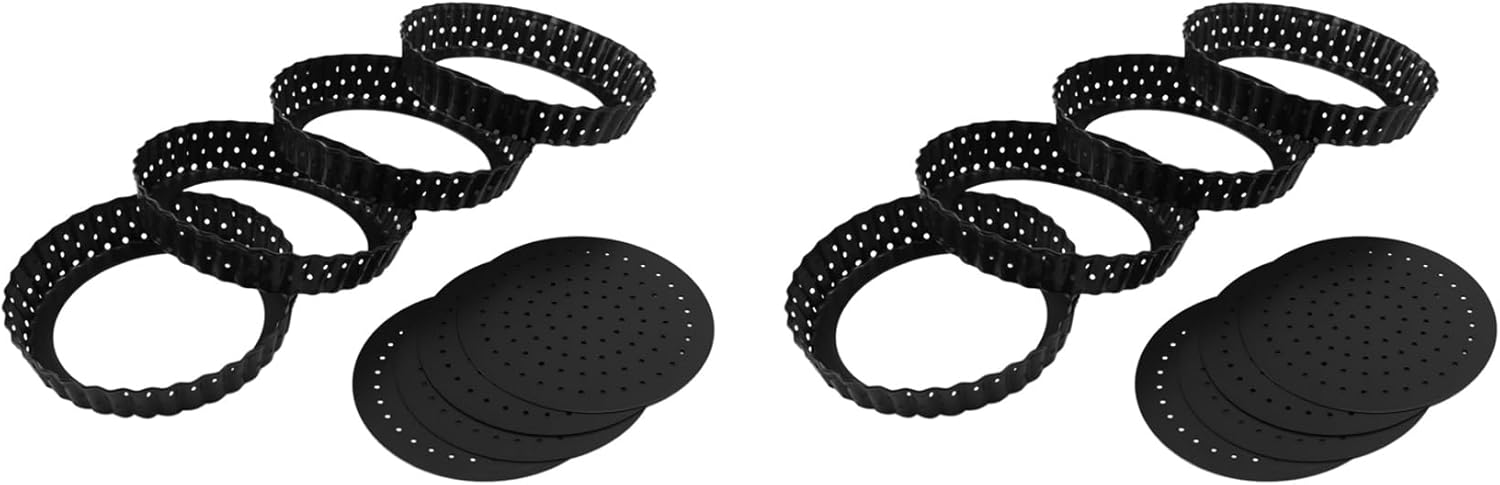 8 Pack Quiche Tart Pan,5 Inch Round Perforated Pizza Baking Tray Non-Stick Tart Tin with Holes for Cakes,Pies,Quiches