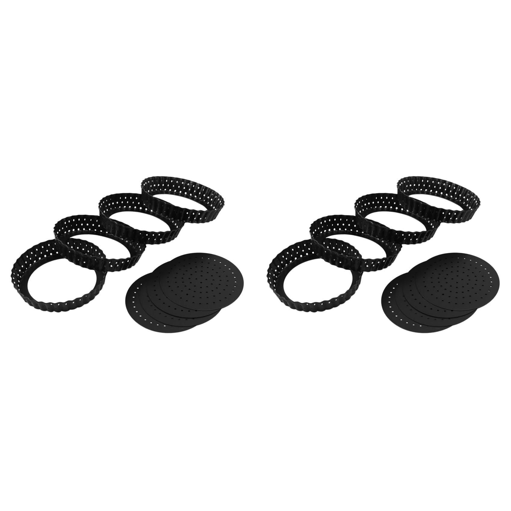 Lot de 8 poêles à tarte à quiche - 5 moules ronds perforés - Anti-adhésif - Avec trous pour gâteaux, tartes, quiches