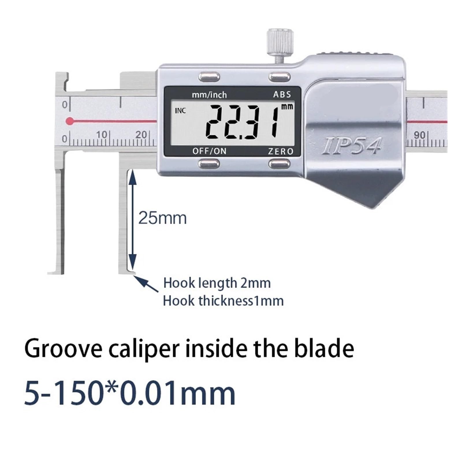 Calibradores digitales, Calibre Vernier electrónico con ranura interior de hoja alta precisión diámetro apertura del orificio(8-150mm)