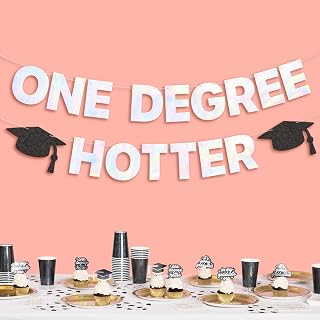 xo, Fetti One Degree Hotter Banner - Iridescent Foil | 6 Ft. | Graduation Decorations, Grad Cap Sign, College Ceremony Sign, High School Party Photoshoot Backdrop