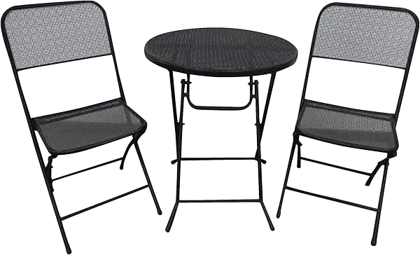 Four Seasons Courtyard Padova 3 Piece Bistro Outdoor Backyard Dining Set with 2 Folding Chairs and Round Table Furniture for Patios or Decks, Black