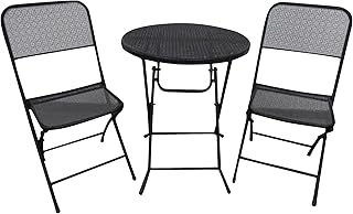 Four Seasons Courtyard Padova 3 Piece Bistro Outdoor Backyard Dining Set with 2 Folding Chairs and Round Table Furniture for Patios or Decks, Black