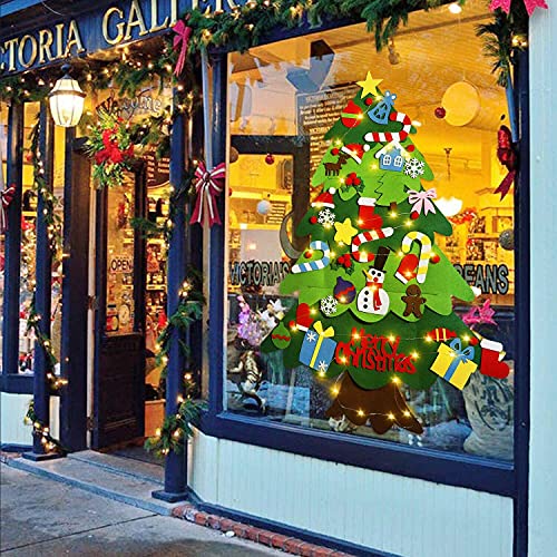 DIY Felt Christmas Tree Set - 32 PCS Ornaments 3.2 FT Tall Wall Hanging with 20 LED String Lights for Toddlers Kids Xmas Gifts Home Door Wall Decoration (Merry Christmas) - Image 5