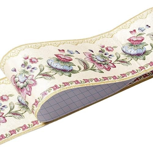JTKSSCS Frise Papier Peint Autocollant mural ligne de taille cuisine salle bain toilette étanche auto-adhésif PVC papier peint bordure Floral(H)