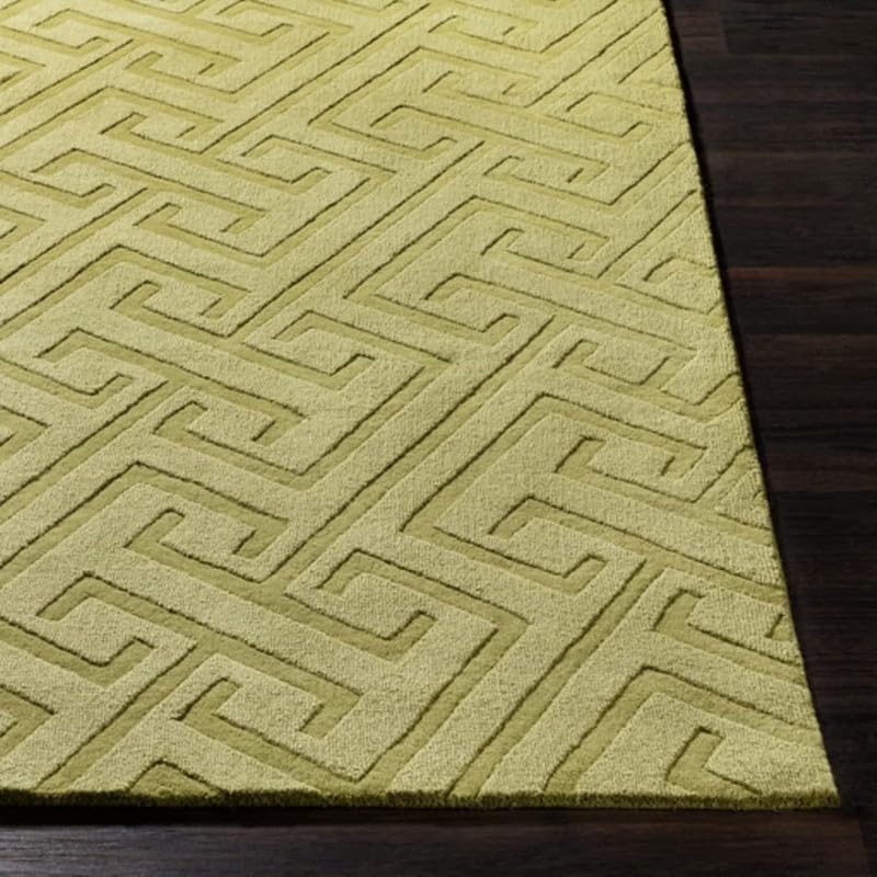 Image of Hand Tufted Modern Design Exported Collection High Low Pattern Wool Carpet for Living Room, Bedroom & Hall (Olive Green, 6 x 9 Feet)