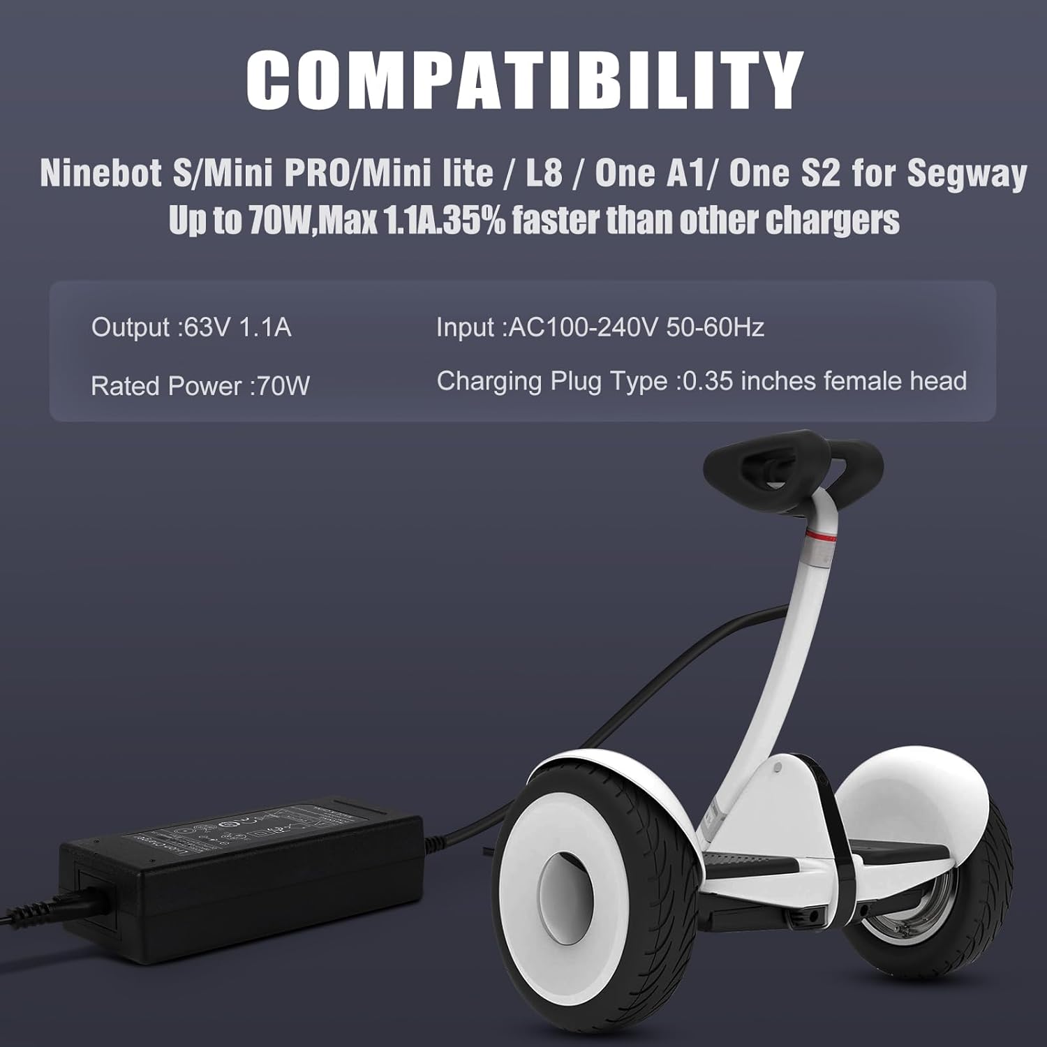 63V 4 CHARGER OF STHETS FOR NINEBOT S (not for S-Plus) / MINI PRO / MINI LITE / L8 / One A1 / UNO S2 / S-MAX, N3M240, GOKART KIT, GOKART PRO, 4 PIN adapt for the Ninebot Segway charger charger 6 610bURPp5mL. AC SL1500