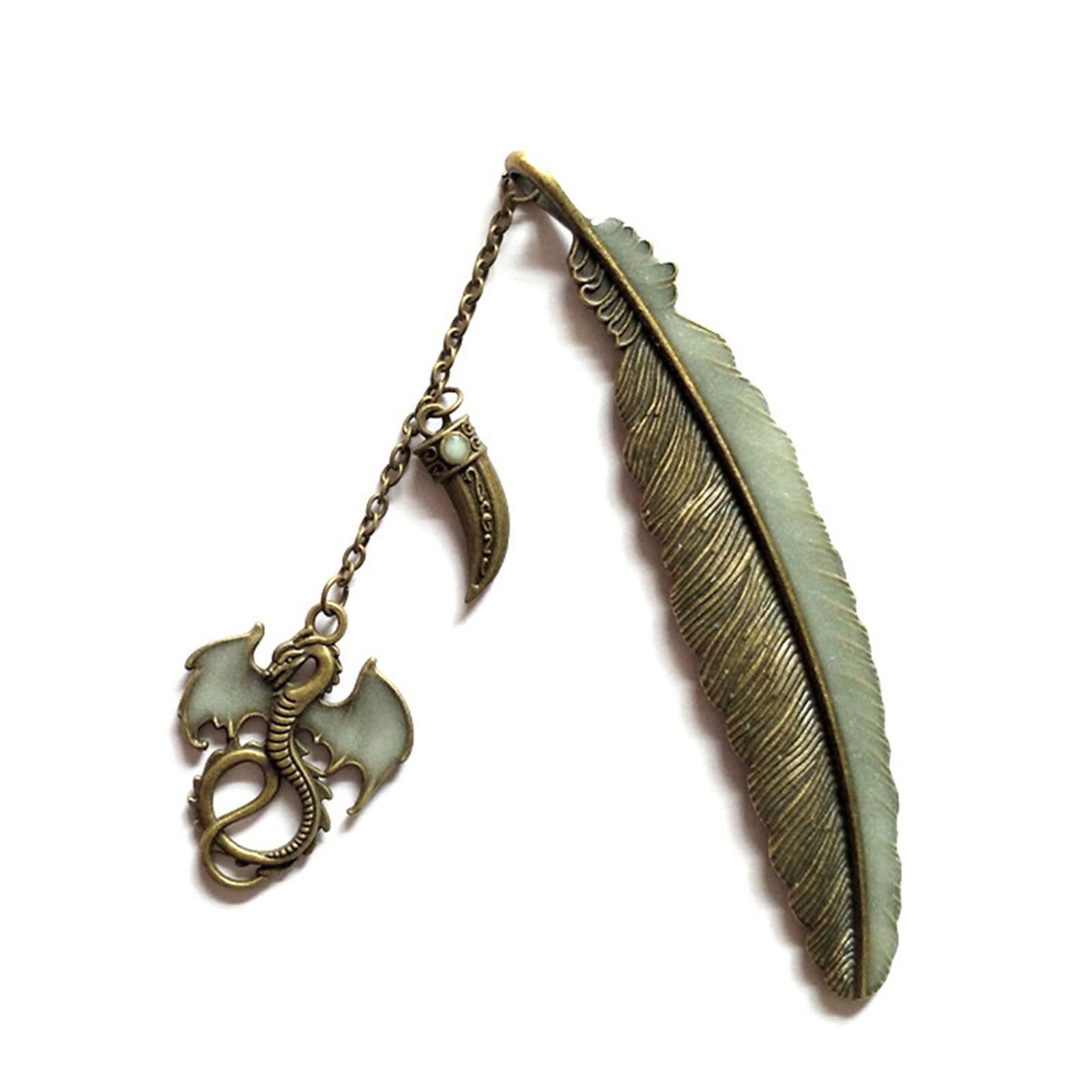 CHIUEAST Cute Luminous Retro Metal Feather Bookmarks Flying Dragon Pendant Book Marks for Teachers Gift Book Stationery Accessory Glow in The Dark,