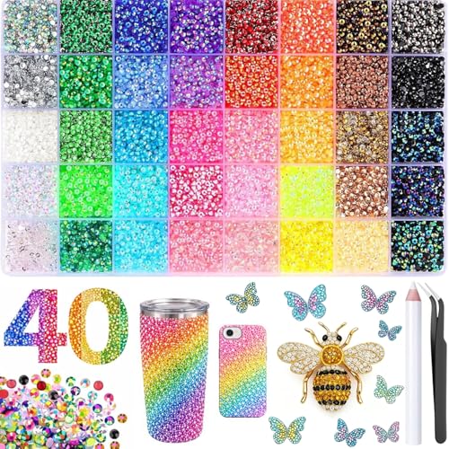 32000 Stück Strasssteinen aus Kunstharz 3mm Mehrfarbig Flache Runde Jelly Strasssteine Geeignet für Nailart Gesichtsbemalung Kostüme und Andere DIY Kreationen