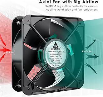 GDSTIME 200 x 60mm Axial Cooling Fan AC 220V 240V Dual Ball Industrial 370 CFM Big Airflow for Cooling Ventilation Exhaust DIY Projects 200mm x 200mm x 60mm