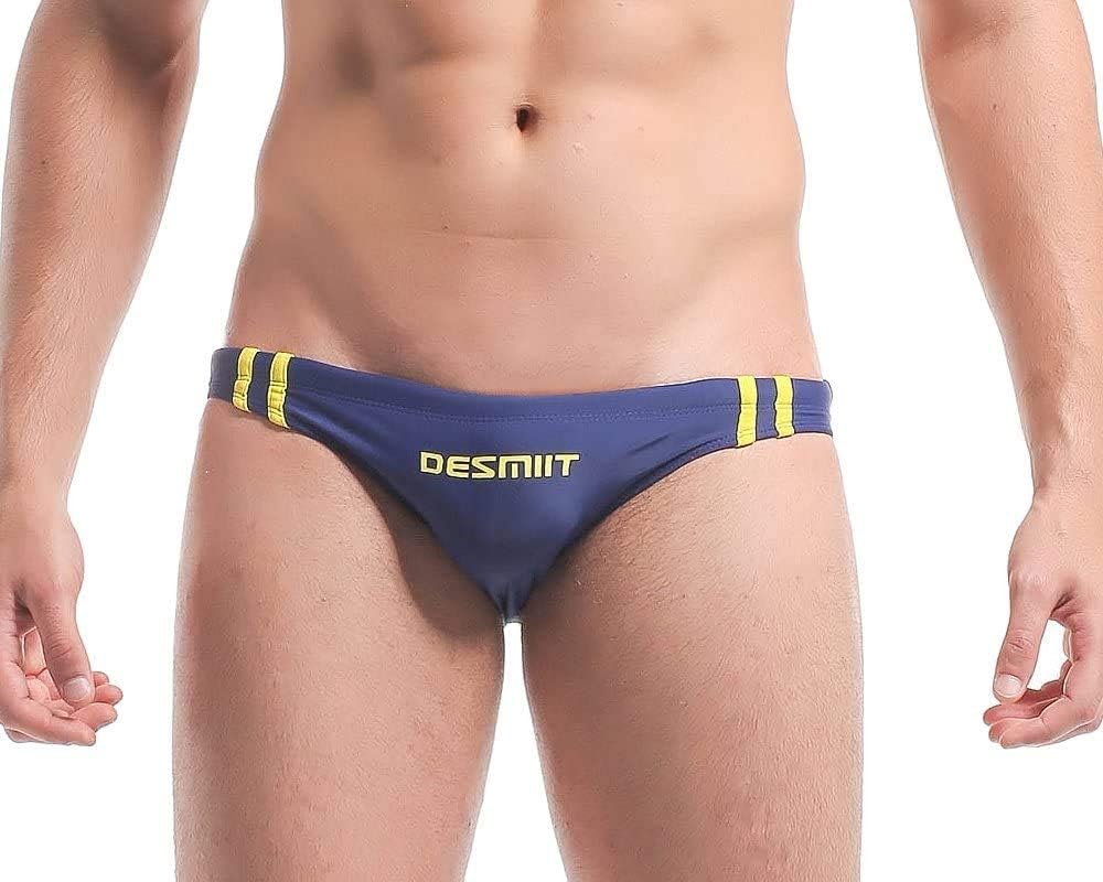 Mens Desmiit Low Rise Aussie Life Guard Inspired Bikini Briefs Swim Trunks (Navy Blue, 2 XL 36" (91cm))