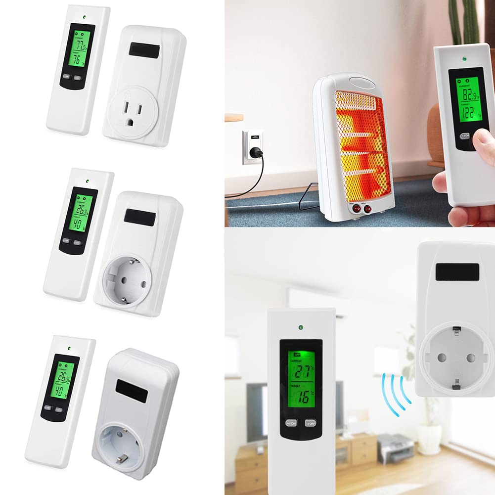 QOXEZY Thermostat Heizung Digital Steckdose Wireless Temperaturregler Mit Fernbedienung Heizung- Und Kühlmodus Temperatursensor Und Memory-Funktion LCD-Display Mit Hintergrundbeleuchtung