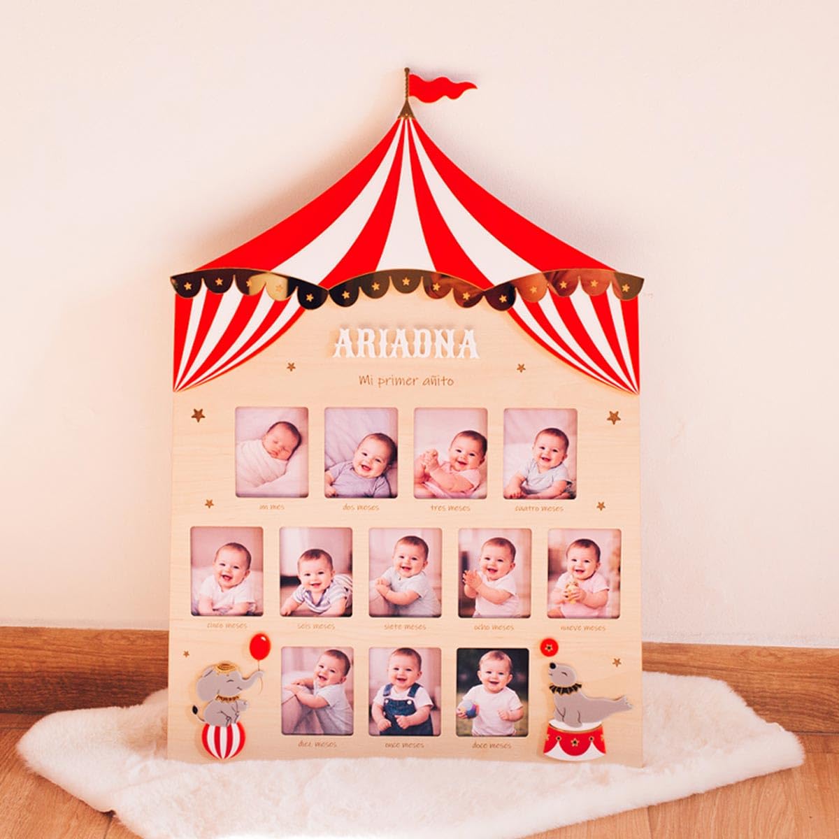 Marco Fotos Primer Año Bebé Personalizado – Marco de Madera con Meses del Bebé – Álbum Recuerdos Recién Nacido – Regalo Nacimiento y Decoración Habitación Infantil