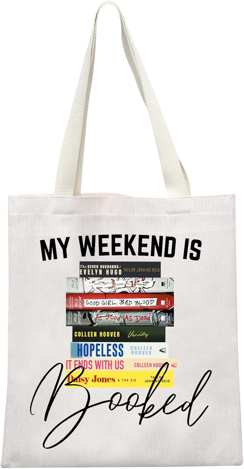 GJTIM Book Themed Gift Book Club Gift Bookish Merchandise My Weekend Is Booked Literary Tote Bag For Book Lover