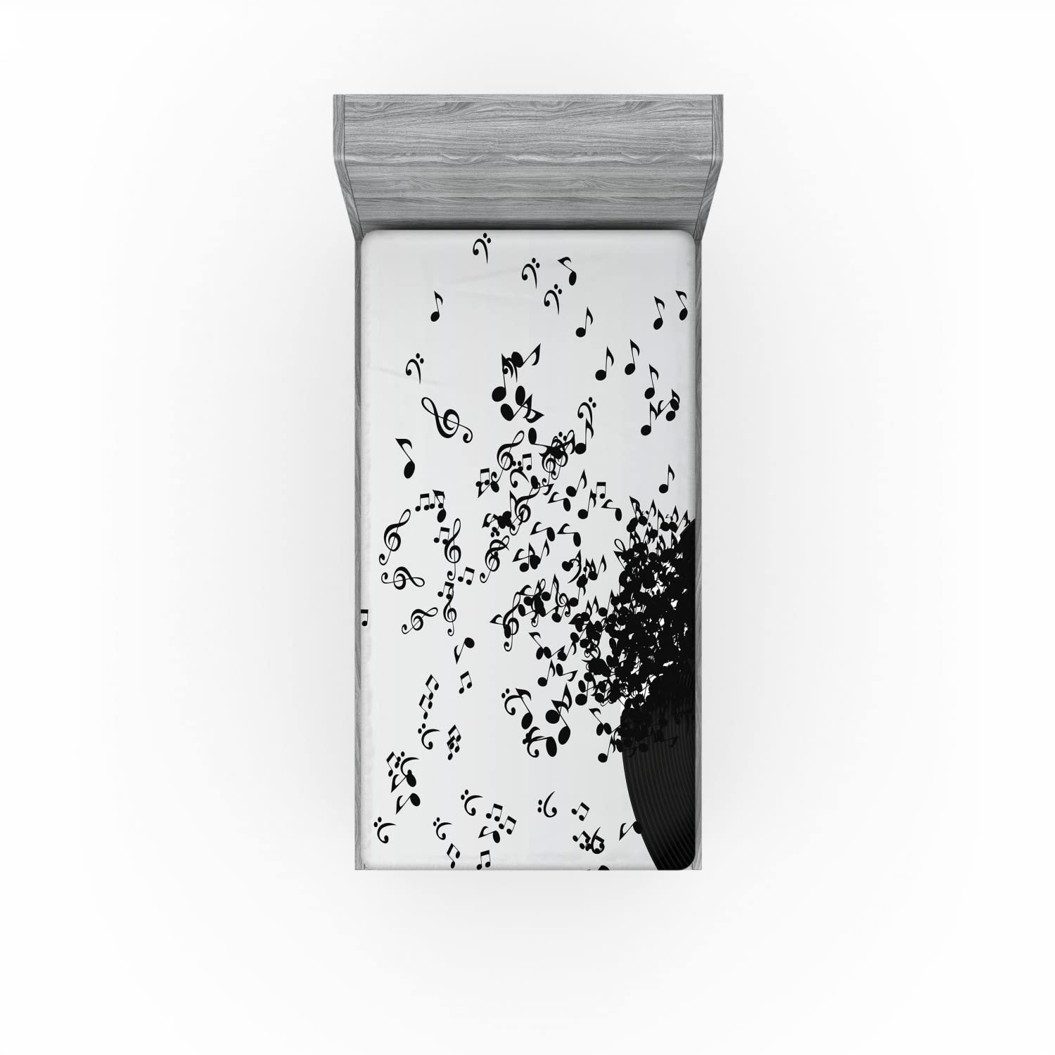 Ambesonne Music 2 Pack Fitted Sheet, Flying Notes Album Dance, Bed Cover All-Round Elastic Deep Pockets 2 Pieces, Package Contains 2 Twin Size Fitted Sheets, Ivory Black