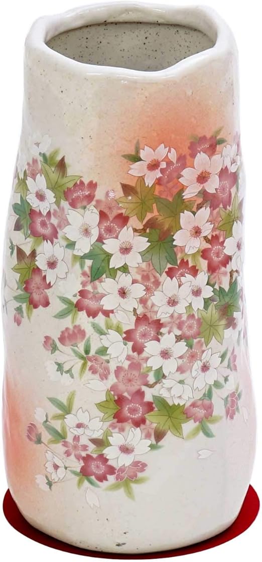 Amazon Co Jp 山治陶苑 花器 志野 タタキ 桜もみじ 7号 赤丸敷布付き Ymj 053 ホーム キッチン