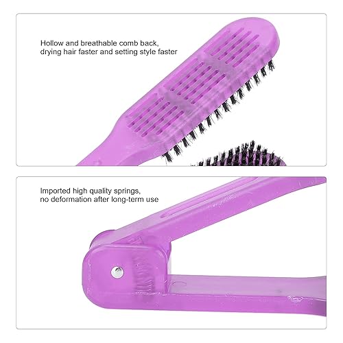 Miniatura 4 de Cepillo de pelo de cerdas de doble cara, cepillo alisador antiestático con diseño hueco transpirable, resistente al calor, cepillo de abrazadera