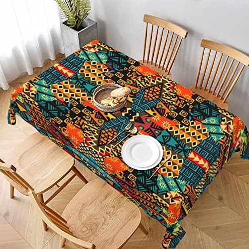Indoor Outdoor Rectangle Print Tablecloth,Colored ethnic patchwork mosaic with african motifs,Dust-Proof Wrinkle Resistant Washable Table for Christmas Camping Banquet Dining Tablecloths 60"X90"