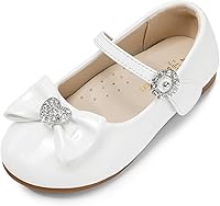 DreamPairs Toddler Girls Mary Jane Dress Shoes - Sparkly Heart Rhinestone Bow Ballerina Flats (Toddler/Little Kid)