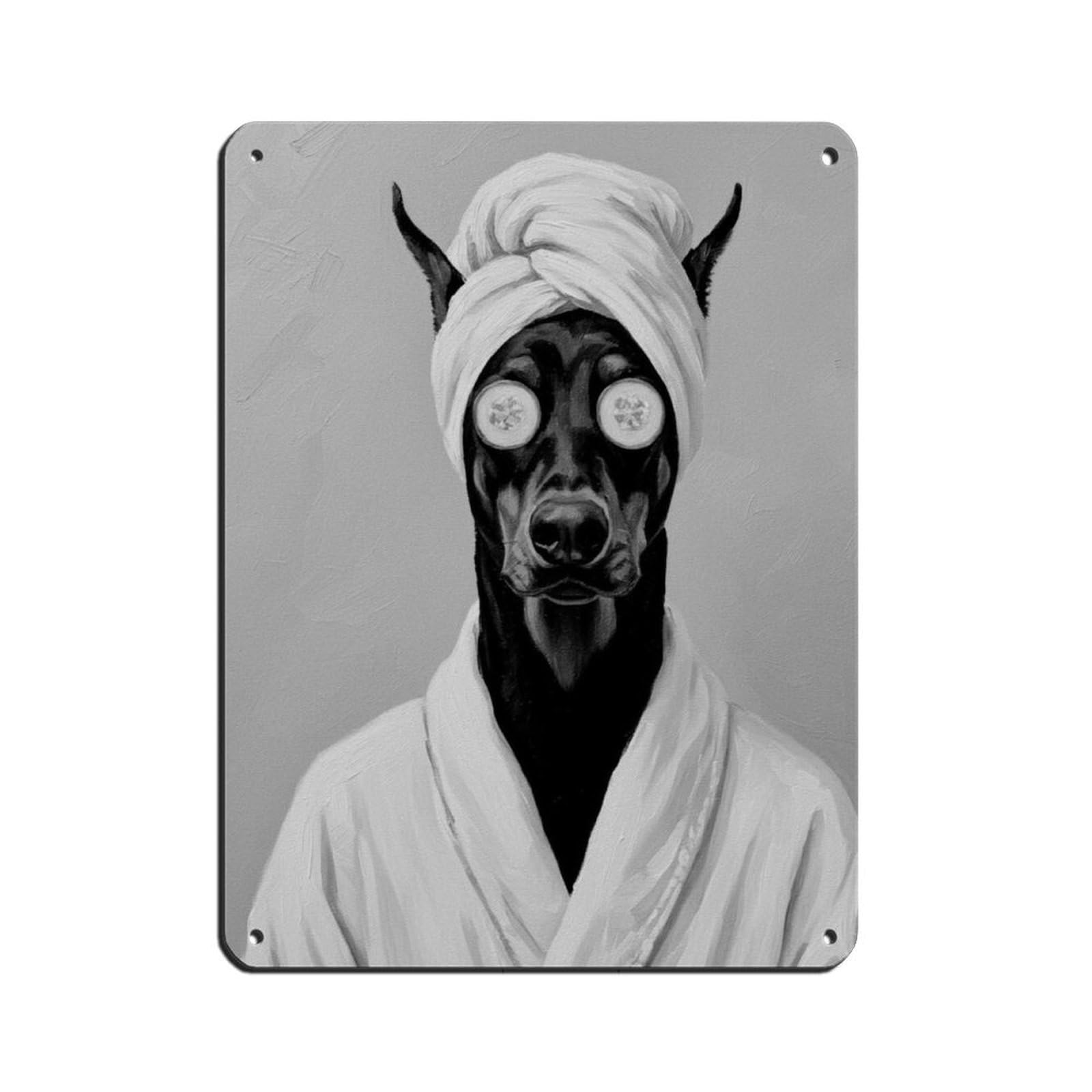 Doberman Pinscher Bathroom Art Tin Sign Vintage Metal Pub Club Cafe Bar Home Wall Art Decoration Poster Retro 12x16inch(30x40cm)