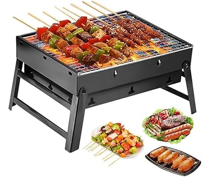 Portable Charcoal Grill,17" Folding Portable BBQ Charcoal Grill Compact Tabletop Mini Smoker Small BBQ Grill Outdoor for Travel Backyard Picnic Beach