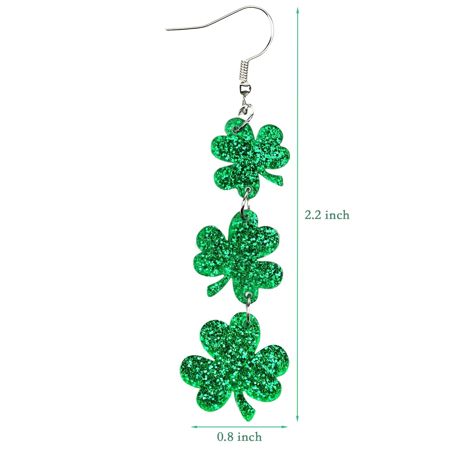 St. Patrick's Day Green Shamrocks Clover Earrings for Women,Good Luck Dangling Earrings,Irish St. Patrick's Day Decorations Accessories. - 2