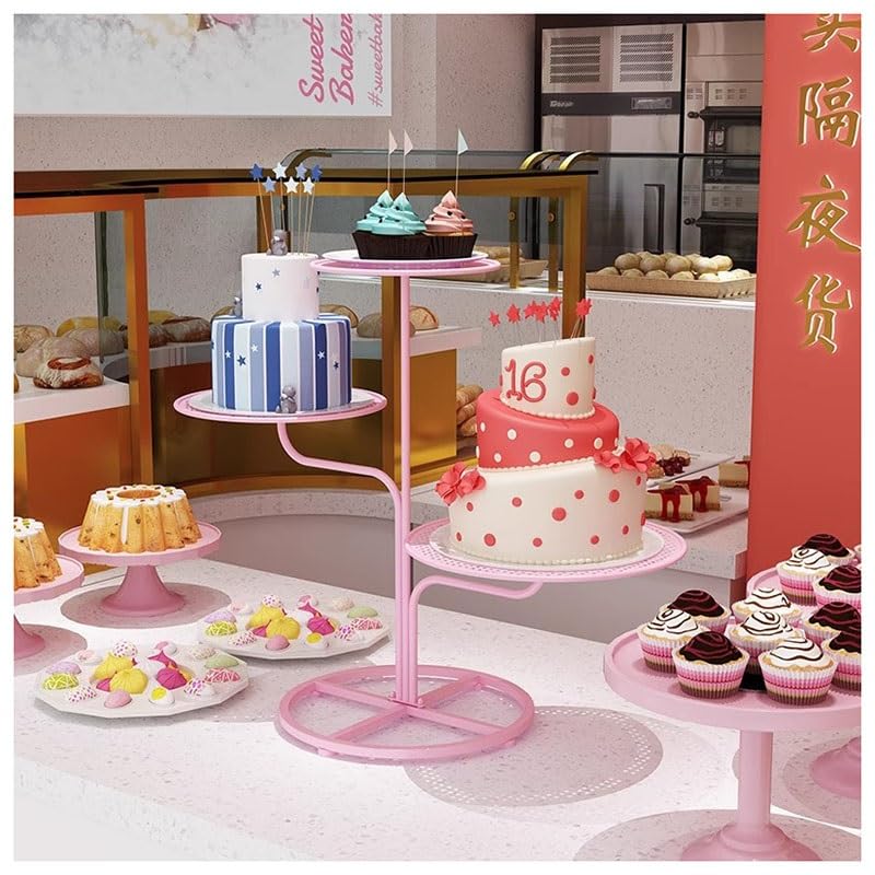 exproyzk Soporte metálico para Tartas de 3 Niveles Expositor para Tartas Bandeja de postres para cumpleaños y Bodas(Rosado)