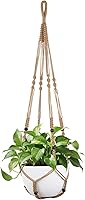 Mkono 43 Inch Macrame Plant Hanger for 12 Inch Pots - Extra Long Boho Hanging Planter with Wood Beads, No Tassels, Brown Indoor Outdoor Decor