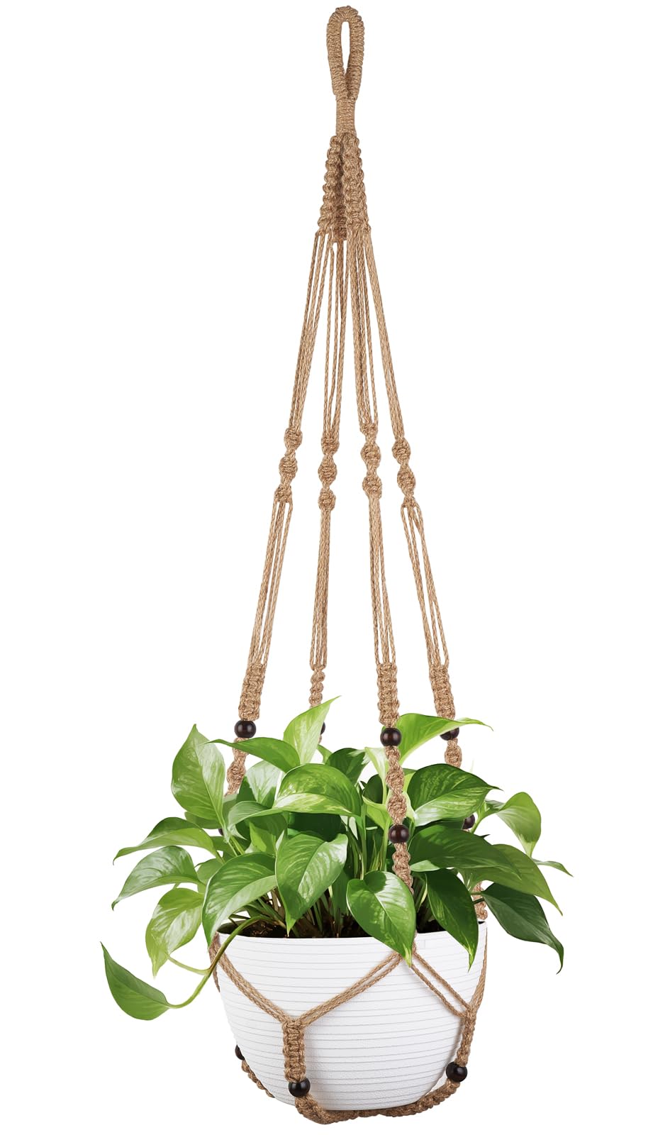 Mkono 43 Inch Macrame Plant Hanger Large for up to 12 Inch Pot Extra Long Hanging Plant Holder No Tassels Hanging Planter Basket with Wood Beads for Indoor Outdoor Home Decor, Brown