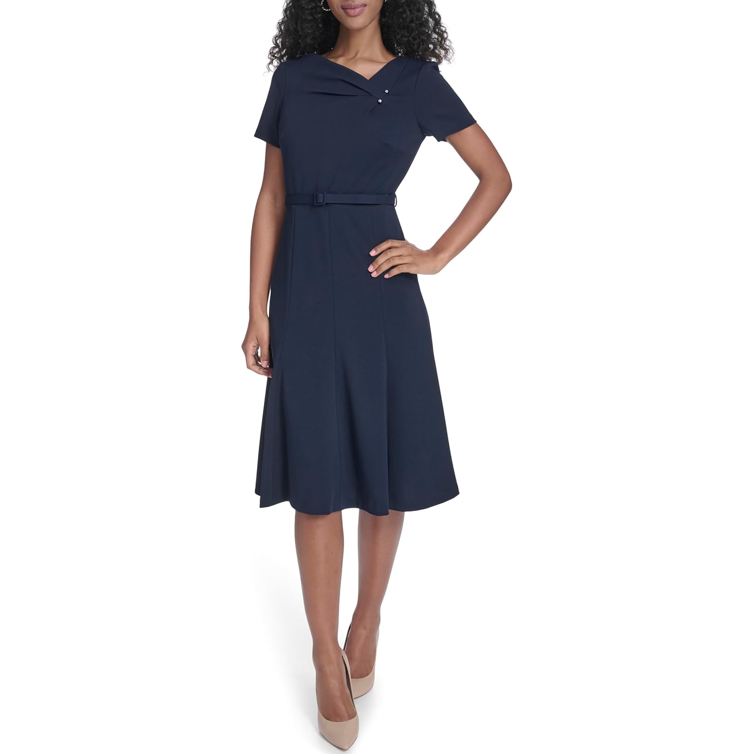 Calvin Klein Short Sleeve Belted Aline