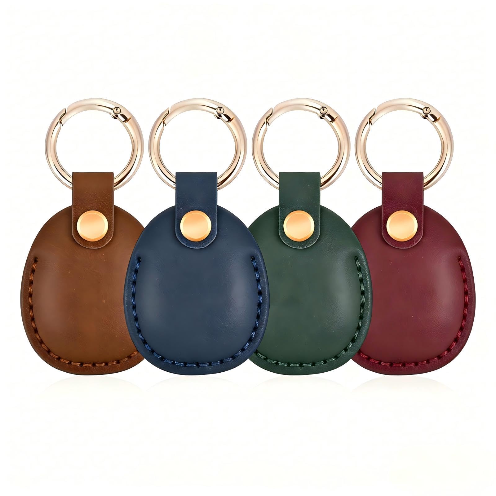 LZHRISING 4 Pack Genuine Leather Apple Airtag Holder, Air Tag Case Gps Tracker, Airtag Keychain Accessories, Gps Case with Key Ring for Key Chain,