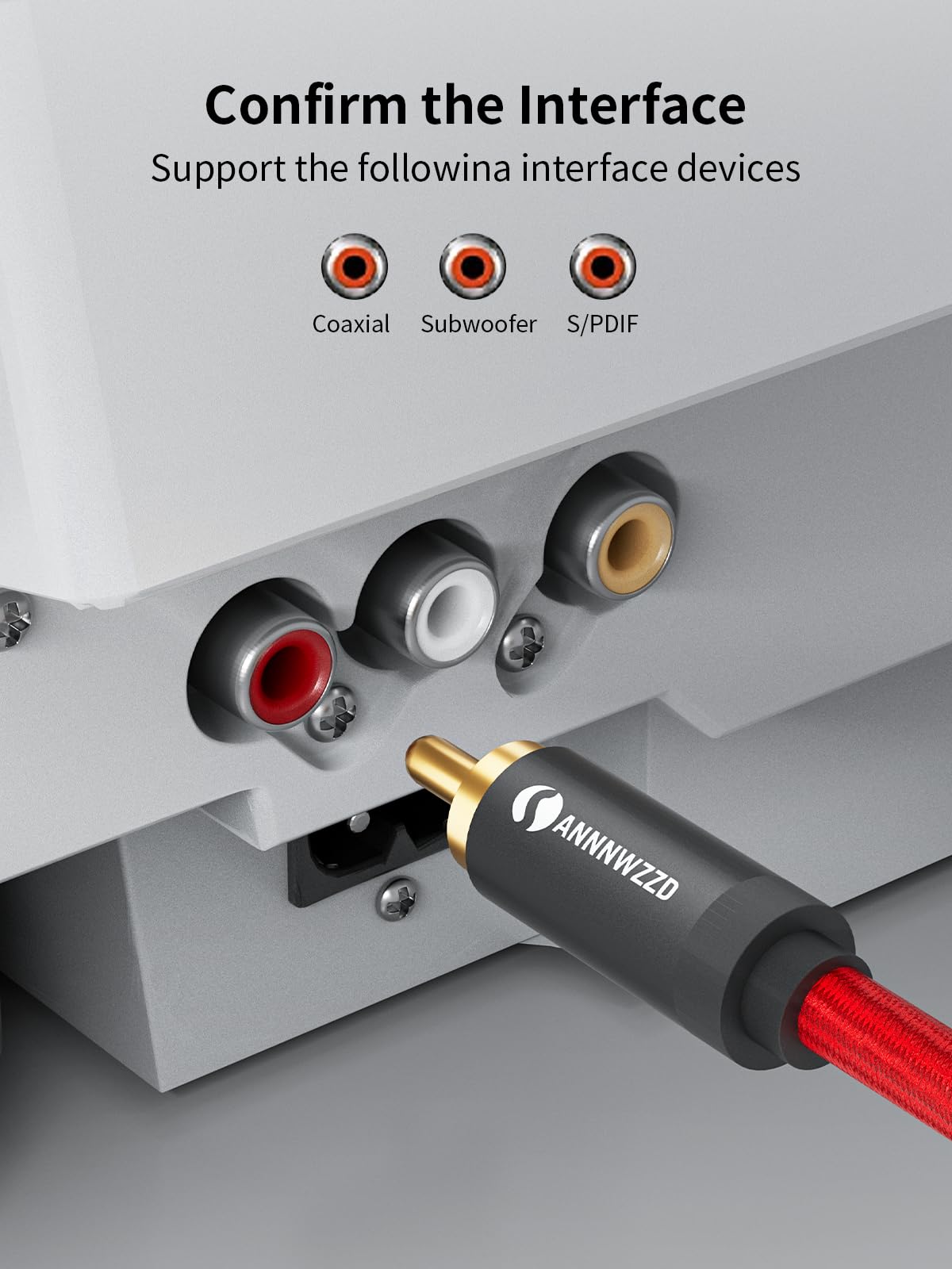 ANNNWZZD Cable Subwoofer, Cable Coaxial Audio Digital Chapados Oro para Receptores AV, Amplificadores Hi-Fi, Altavoces, Tocadiscos 2M