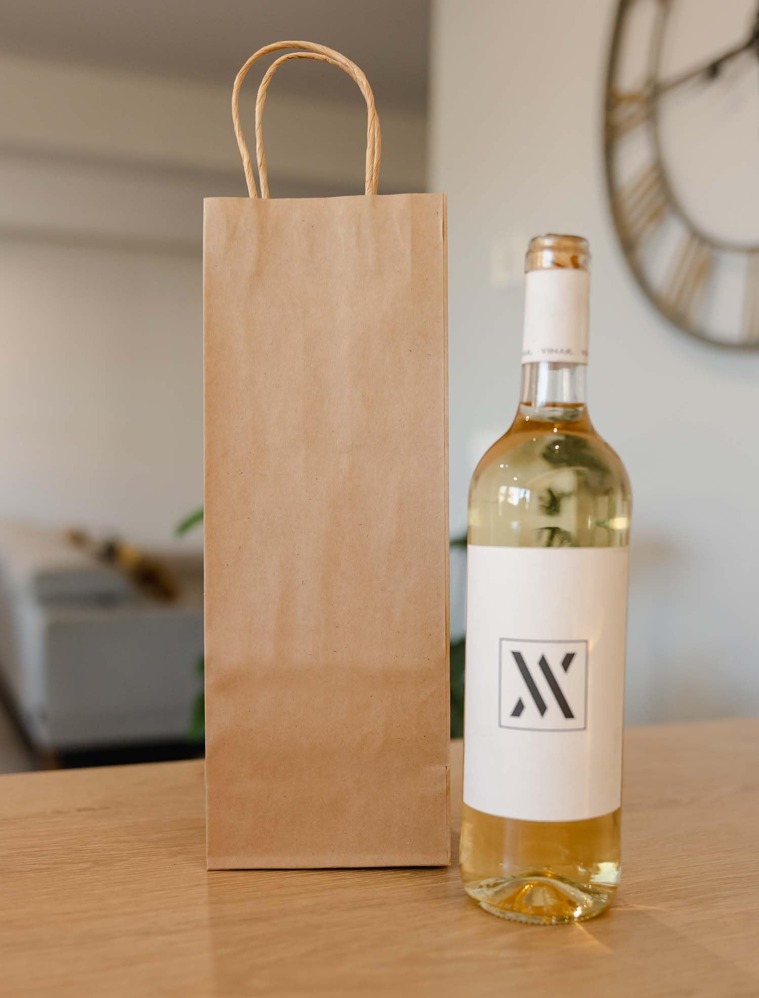 VINAK - Pack de 50 | 100 | 200 | Bolsas de Papel para Botella de Vino | 11 x 36 x 10 cm | Asa Retorcida Resistente | para Vino, Cava y Champán 1L (100, Kraft)
