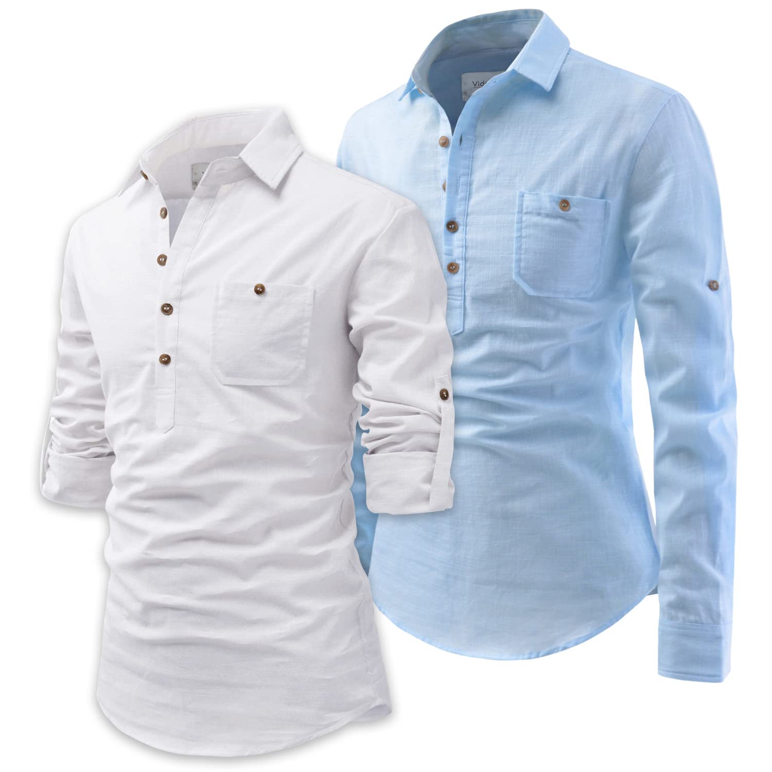 vida loca Full Sleeve Cotton Casual Slim Fit Short Kurta for Men's (Pack of 2)-picture-31