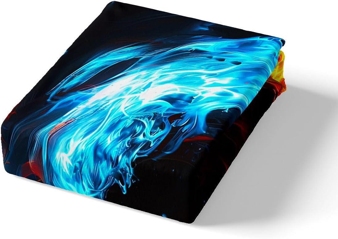 Erosebridal Yin Yang Comforter Cover for Kids Boys Teens Adult Ice and Fire Duvet Cover Full Size Golden Flame Printed Bedding Set Abstract Art Design Bedspread Cover, Blue