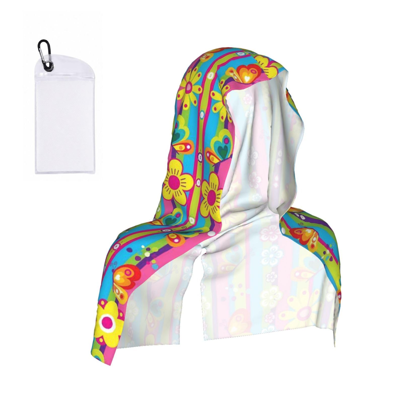 EZDLOWVBA Flowers And Butterflies Print 2 Pack Cooling Hoodie Towels,Sports Headscarf, Neck Wrap Scarf,Breathable Cooling Towel For Neck And Face, Travel, Swimming, Training