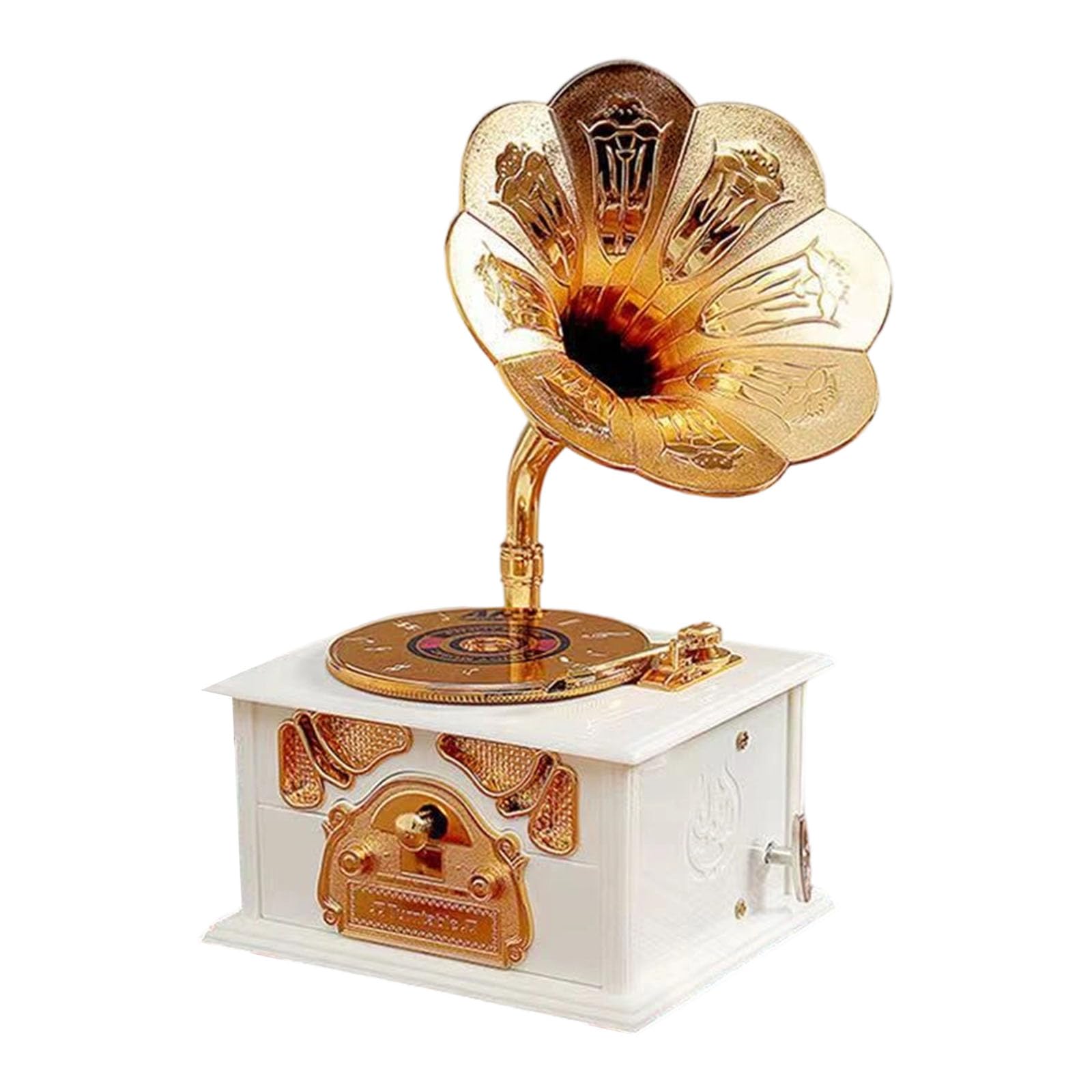 HZBB Old Fashioned Manual Wind Up Gramophone Music Box with Drawer Wind Up Mechanical Phonograph Ornament Party Gift Antique Gramophone Music Box