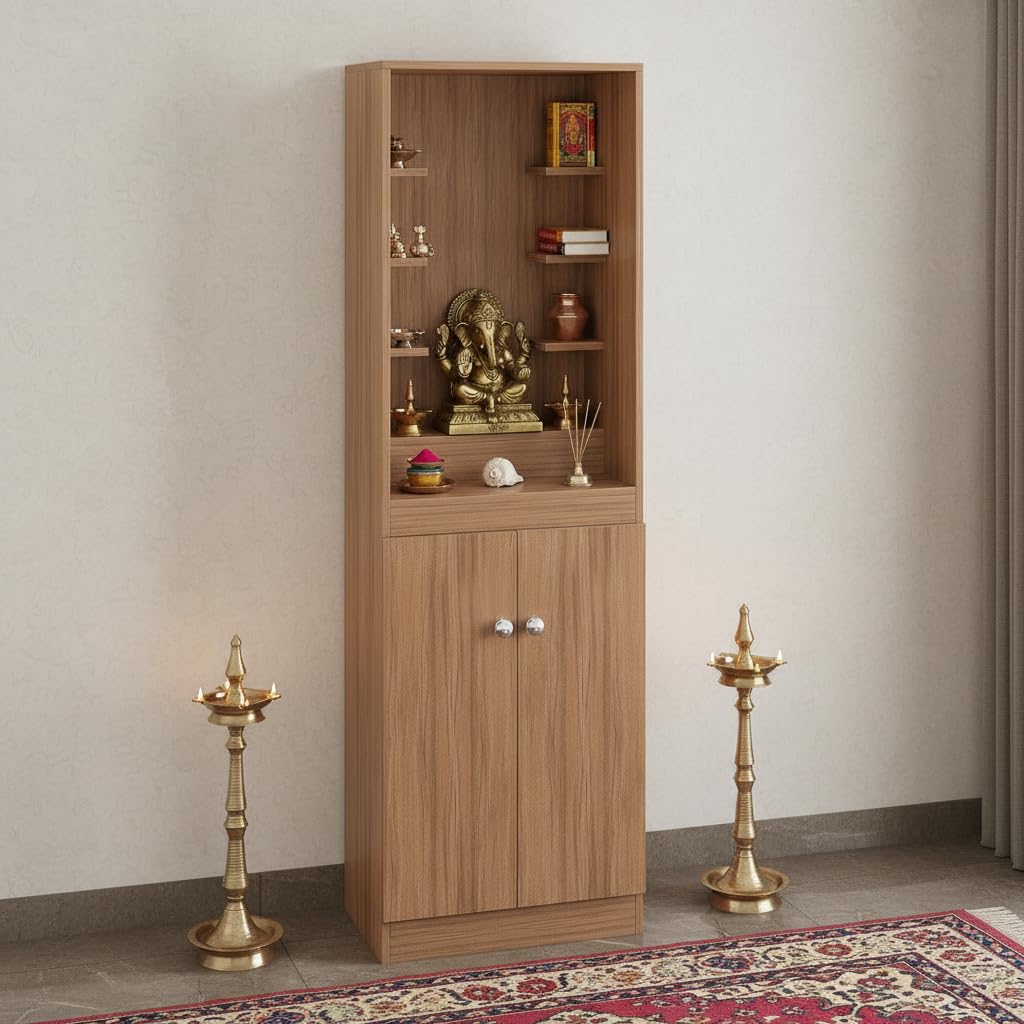 FURNEASER ADY Mandir, Big Size Temple for Home Pooja Stand Doors, Floor Standing Puja Room Altar for Living Room (DIY - Exotic Teak)-image-39