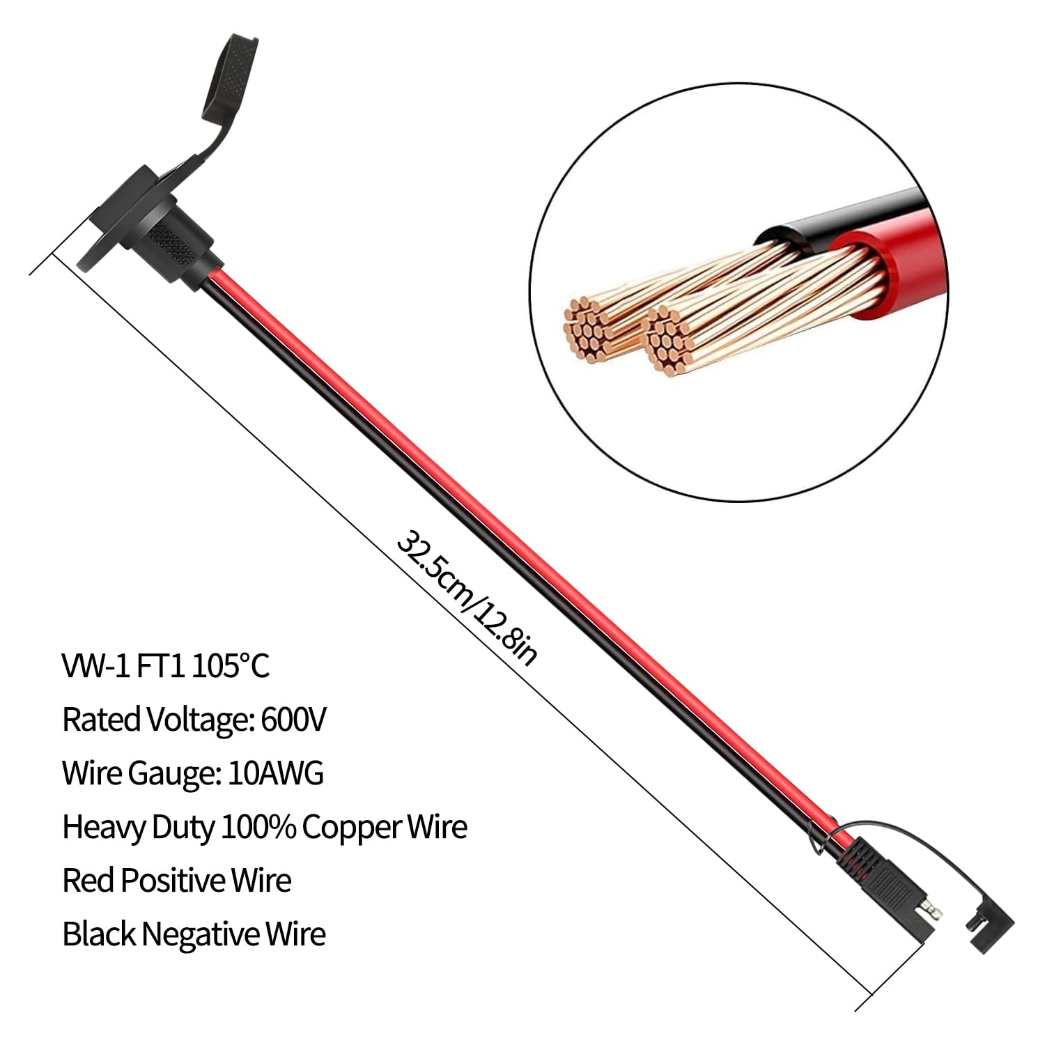 2-pak wtyczek SAE 10AWG – zestaw szybkozłączki do silnika trolla, adapter MC4, rozdzielacz SAE i przedłużacz NOCO, wytrzymała wodoodporna konstrukcja (okrągła)