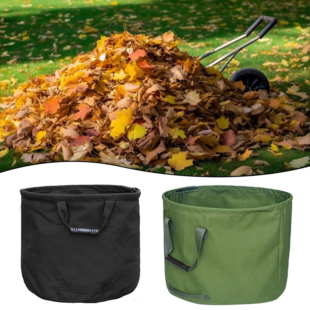 ZYWUOY Grande borsa da giardino per foglie, in tela resistente, con cinghie rinforzate per foglie, frutta e verdura, 56 x 46 cm, raccoglitore di detriti all'aperto