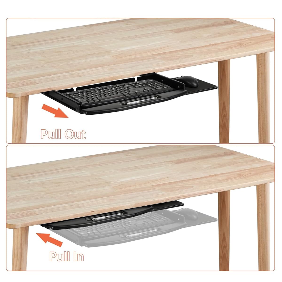 Bandeja Para Teclado Bajo El Escritorio, 50 Cm De Largo X 25 Cm De Ancho, Con Plataforma Giratoria De 360 ​​Grados Para RatóN, Bandeja Deslizable De Acero Para Escritorio De Oficina En Casa (Negra)