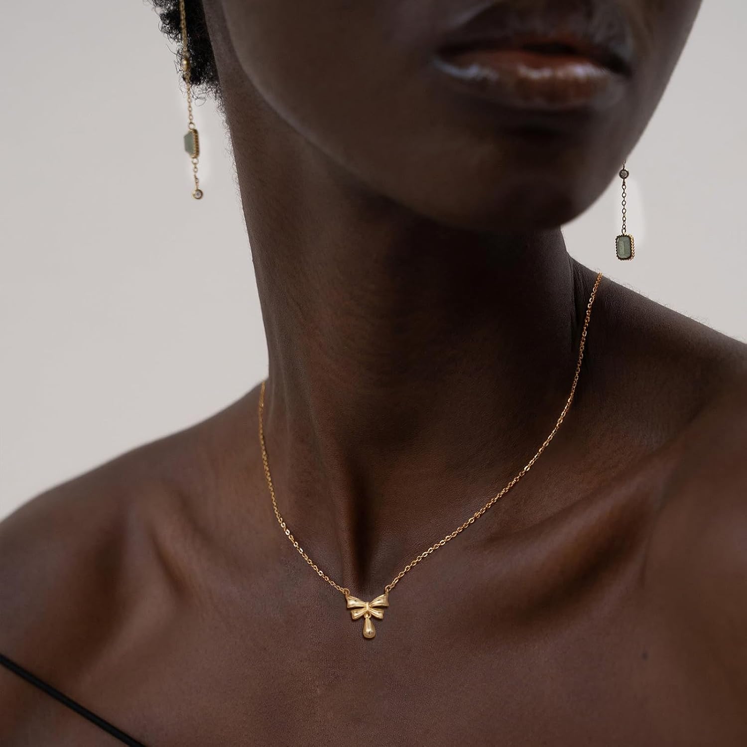 14K Lariat Gold Necklace for Women, 14k Gold Plated Dainty Long Layered Y Necklaces CZ Pendant Choker Necklace Simple Trendy Jewelry Gift for Women - Image 3