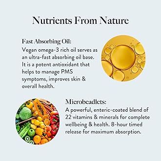 Wellbeing Nutrition Slow Multivitamin & Vegan Omega 3 for Women Biotin, CoQ10, B-Complex, Iron, Zinc, Chromium, +22 Vitamins & 10 Antioxidants | Skin Radiance, Energy, Metabolism, PMS |60 Veg Capsules